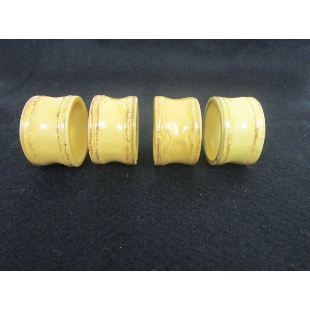 Stoneware Glazed Round Ceramic Napkin Rings Set of 4 Rustic Two Tone Brown EUC